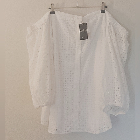 Ralph Lauren, 3XL Off the Shoulder, Eyelet White Top - Picture 5 of 12